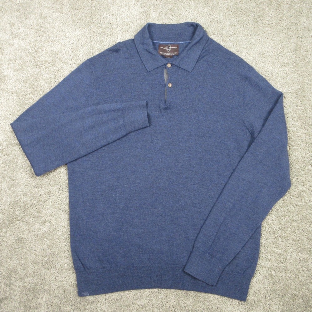 Black Brown 1826 Mens XL Blue Solid Extrafine Merino Wool Collared Polo Pullover